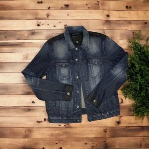 GUESS Dillon Dark Blue Wash and Black Denim Men's Jean Jacket Sz XL
